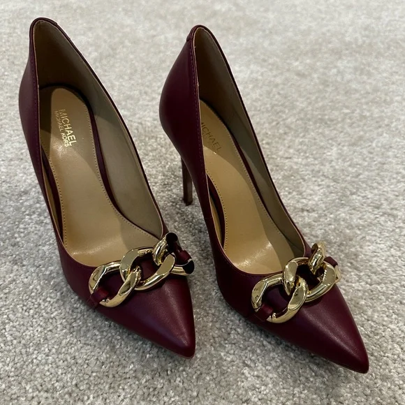Michael Kors Burgundy Heels with Gold Chain - Picture 1 of 5